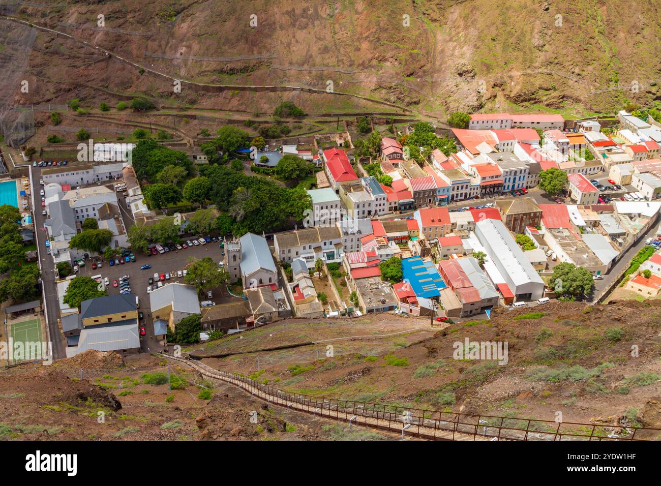 View of Jamestown from the top of Jacob's Ladder on Saint Helena, South Atlantic Ocean Stock Photo