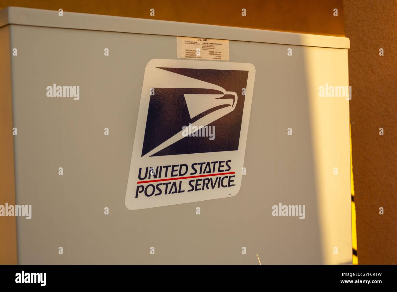 Los Angeles, California, United States - 02-19-2019: A view of a retail complex mailbox, featuring the USPS logo. Stock Photo