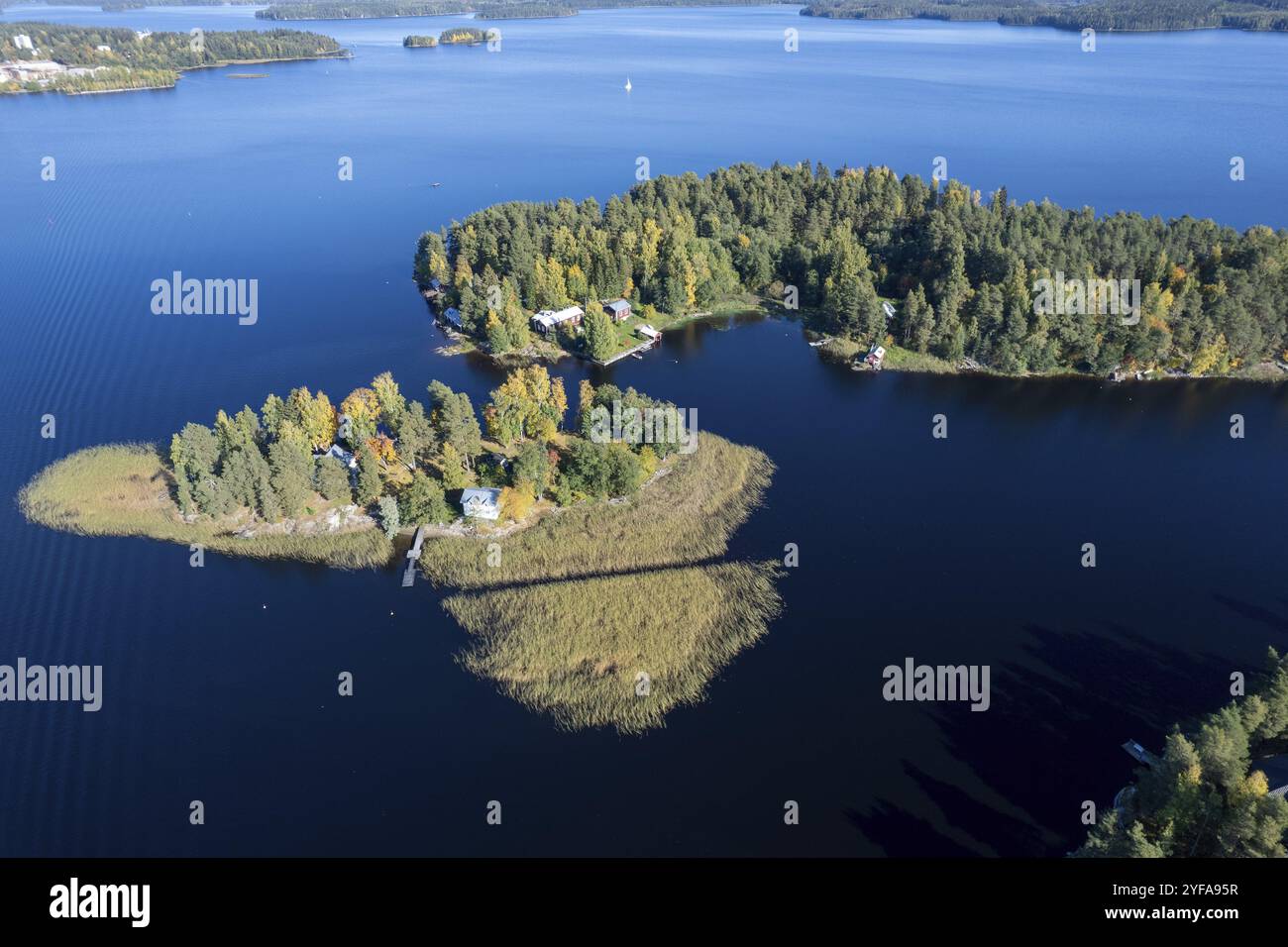 Aerial drone view of Rono and Varnisaary island in kallavesi lake Eastern finland Kuopio, Europe Northern Savonia Europe Stock Photo