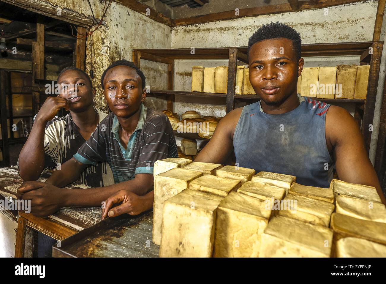 Bakery workers in Bukavu, DRC Stock Photo