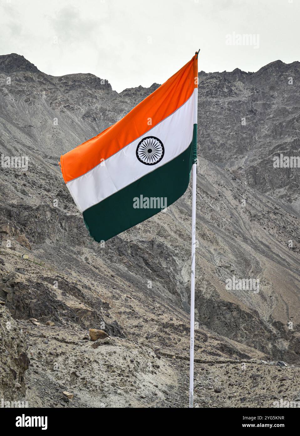 'Flying high in the heart of nature, the Indian flag embodies the spirit of resilience and national pride.' Stock Photo