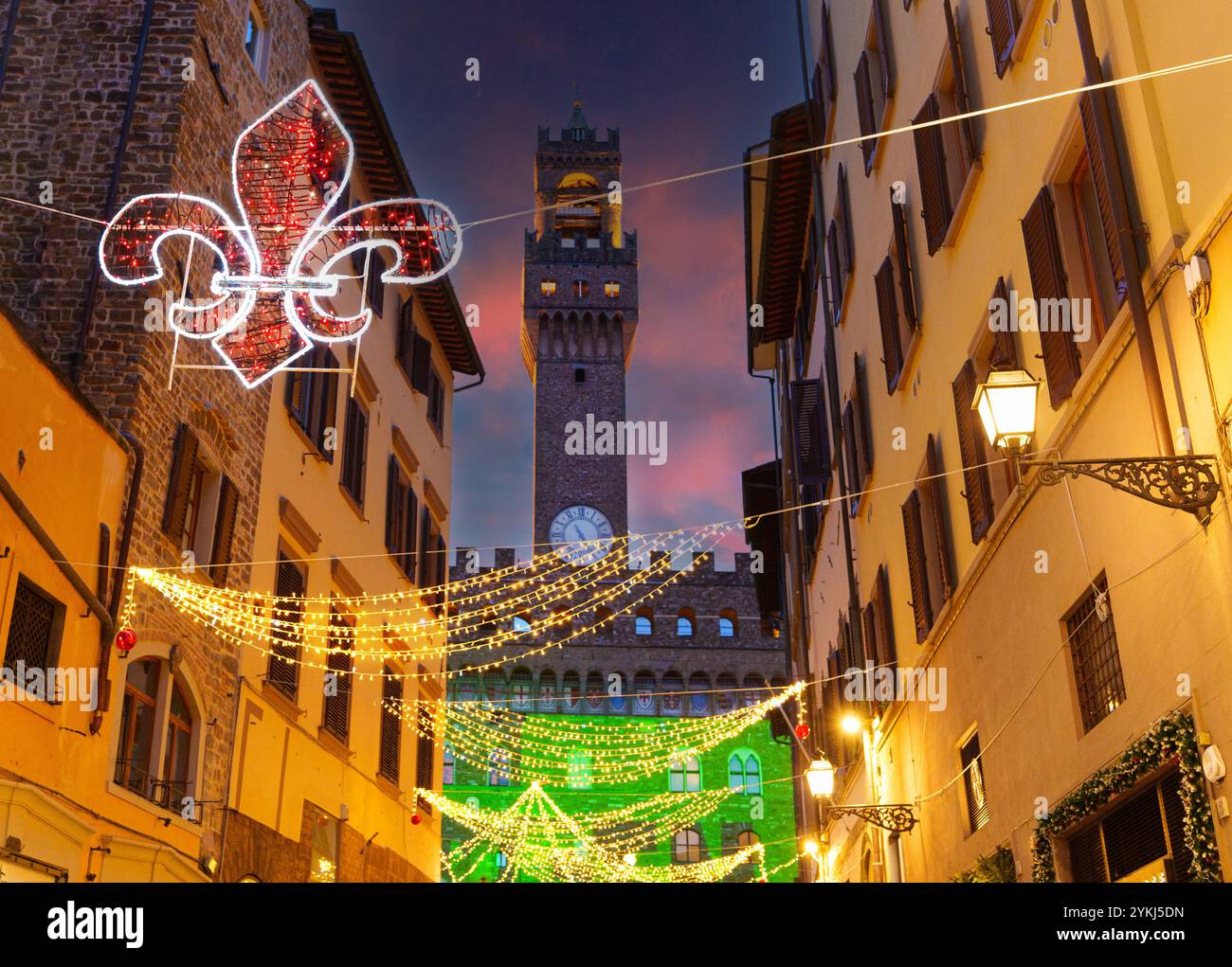 Florence in celebration. Lights illuminate the city Stock Photo