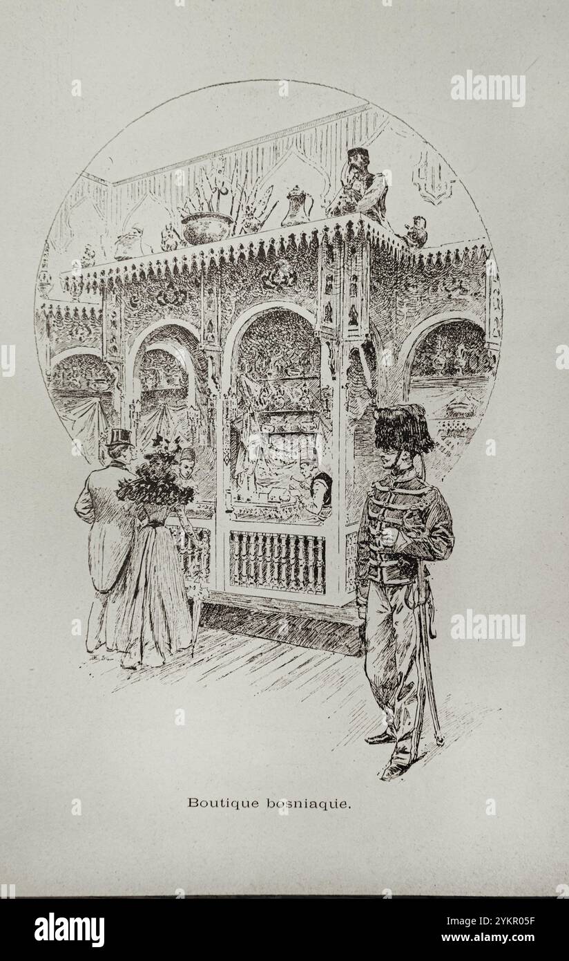 Brussels International Exposition of 1897, the Bosnia and Herzegovina pavilion. Bosnian shop The Brussels International Exposition (French: Exposition Internationale de Bruxelles, Dutch: Wereldtentoonstelling te Brussel) of 1897 was a world's fair held in Brussels, Belgium, from 10 May 1897 through 8 November 1897. There were 27 participating countries, and an estimated attendance of 7.8 million people. Stock Photo