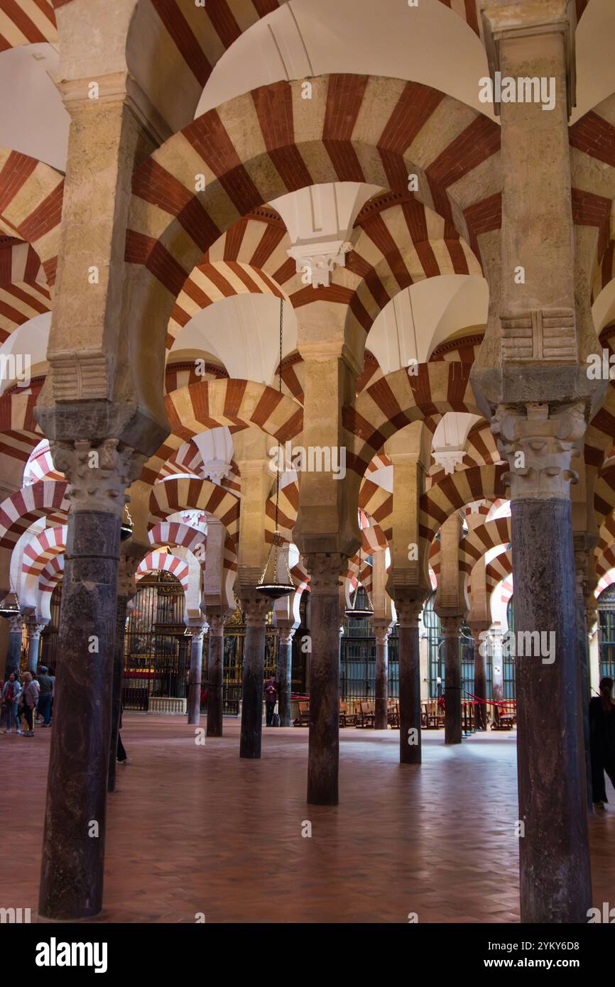 Inside the Mosque–Cathedral of Córdoba, Spain.  Featuring the Moorish style of arched columns Stock Photo