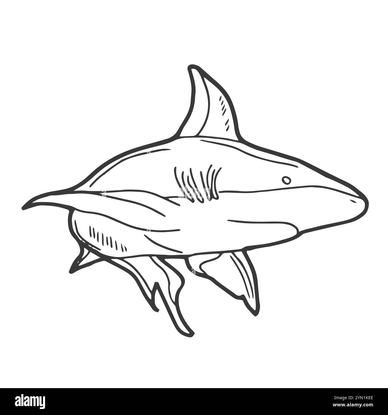 Doodle Shark Icon. Line art Stock Vector