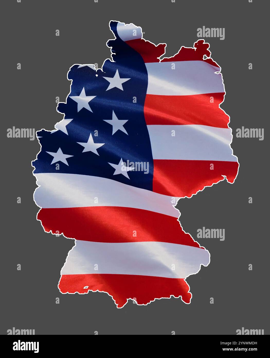 Outline map of Germany, filled in with the national flag of the United States, 51 st state of the US Stock Photo