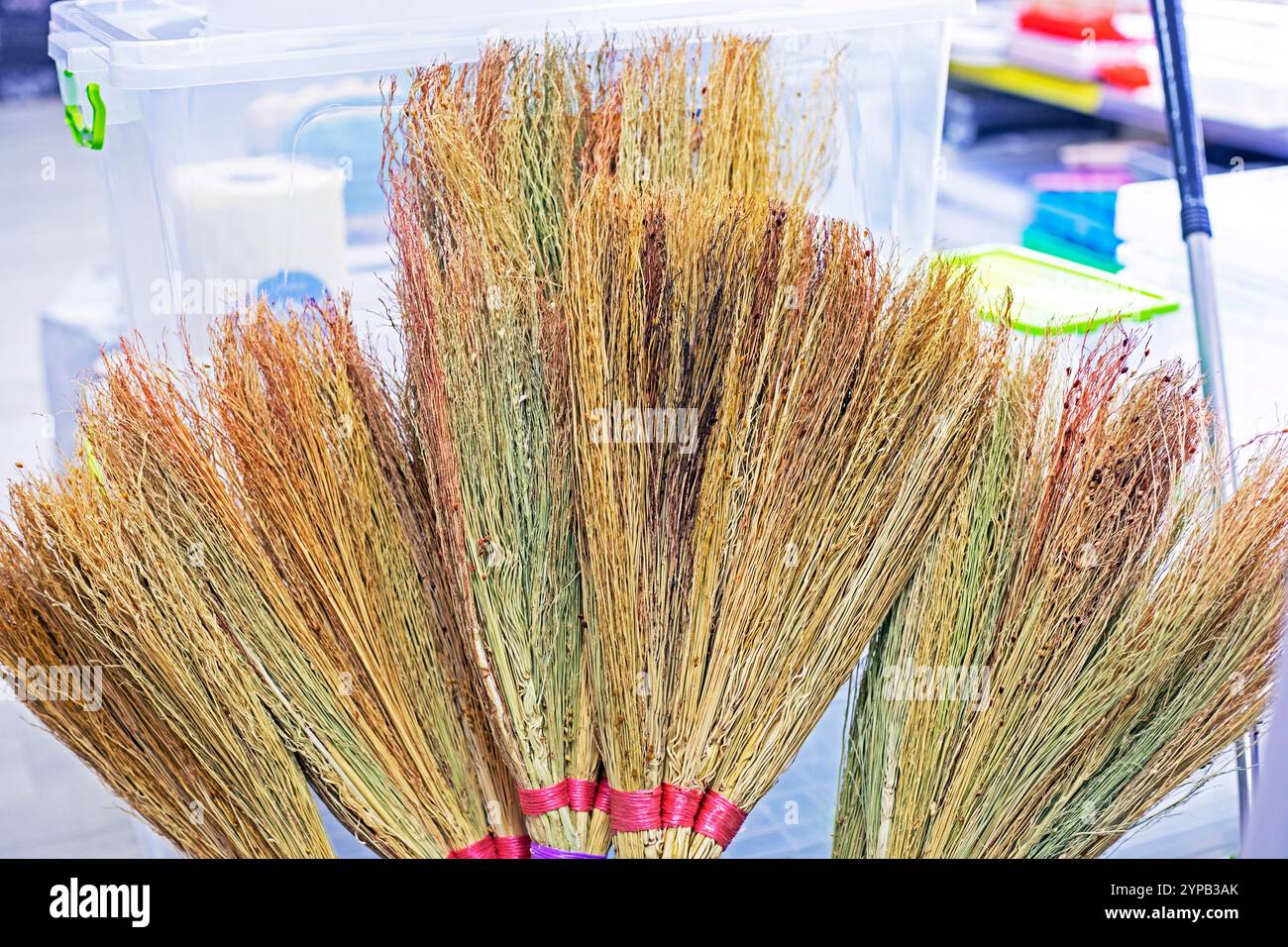 natural background of twigs used for bath and cleaning brooms Stock Photo