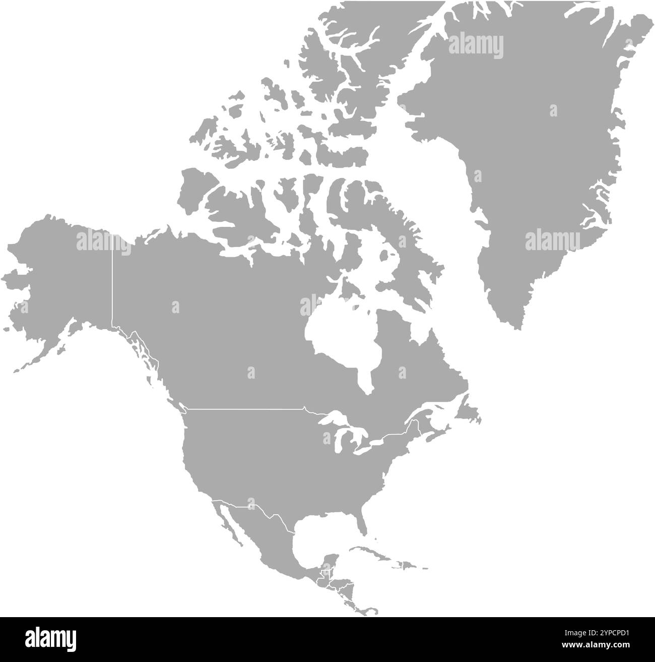 North America MAP in Grey, Country Border, North America Map, Border line of North America, Geographic Map Stock Vector