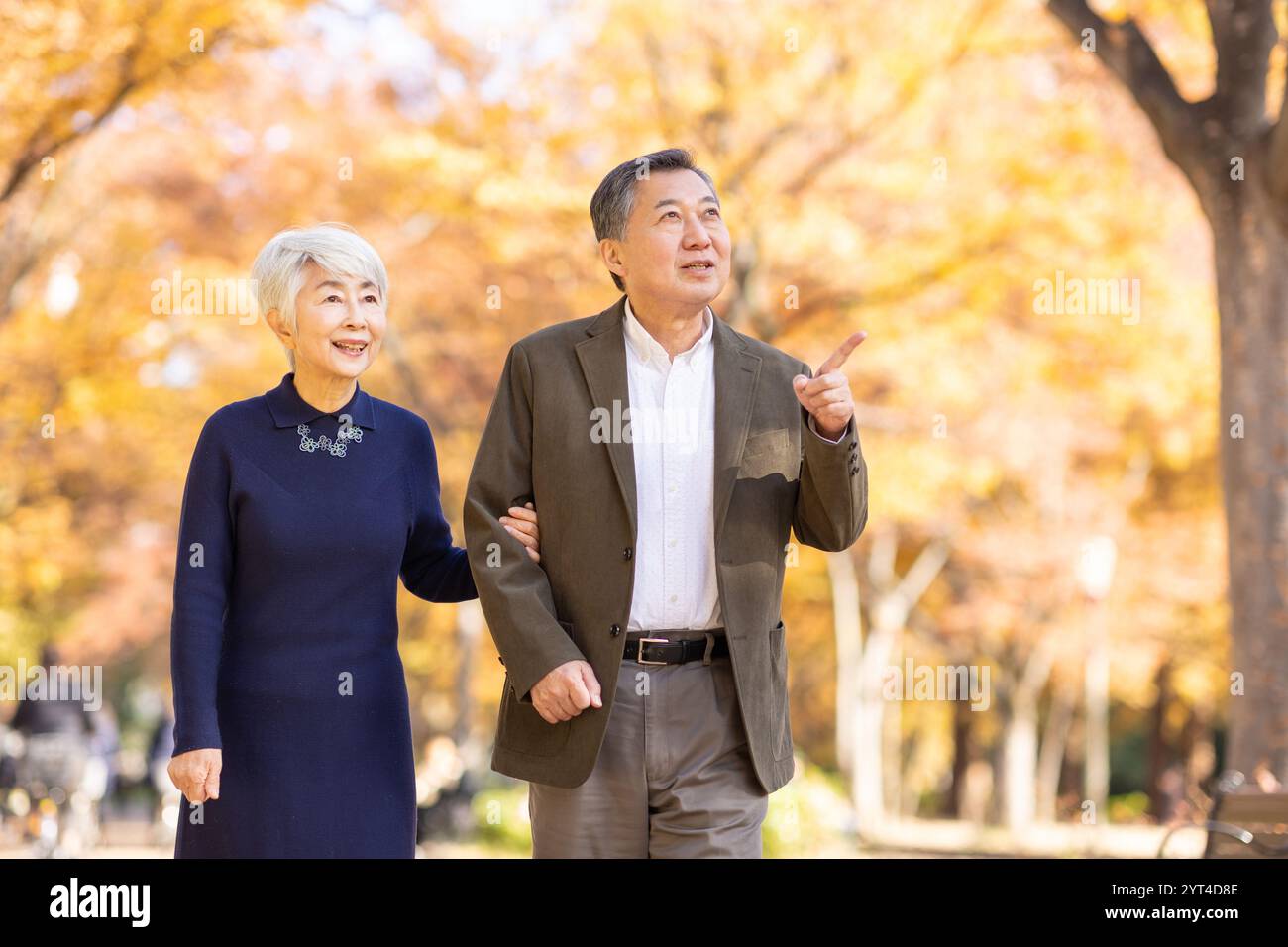 Senior couple taking a walk in the park Stock Photo