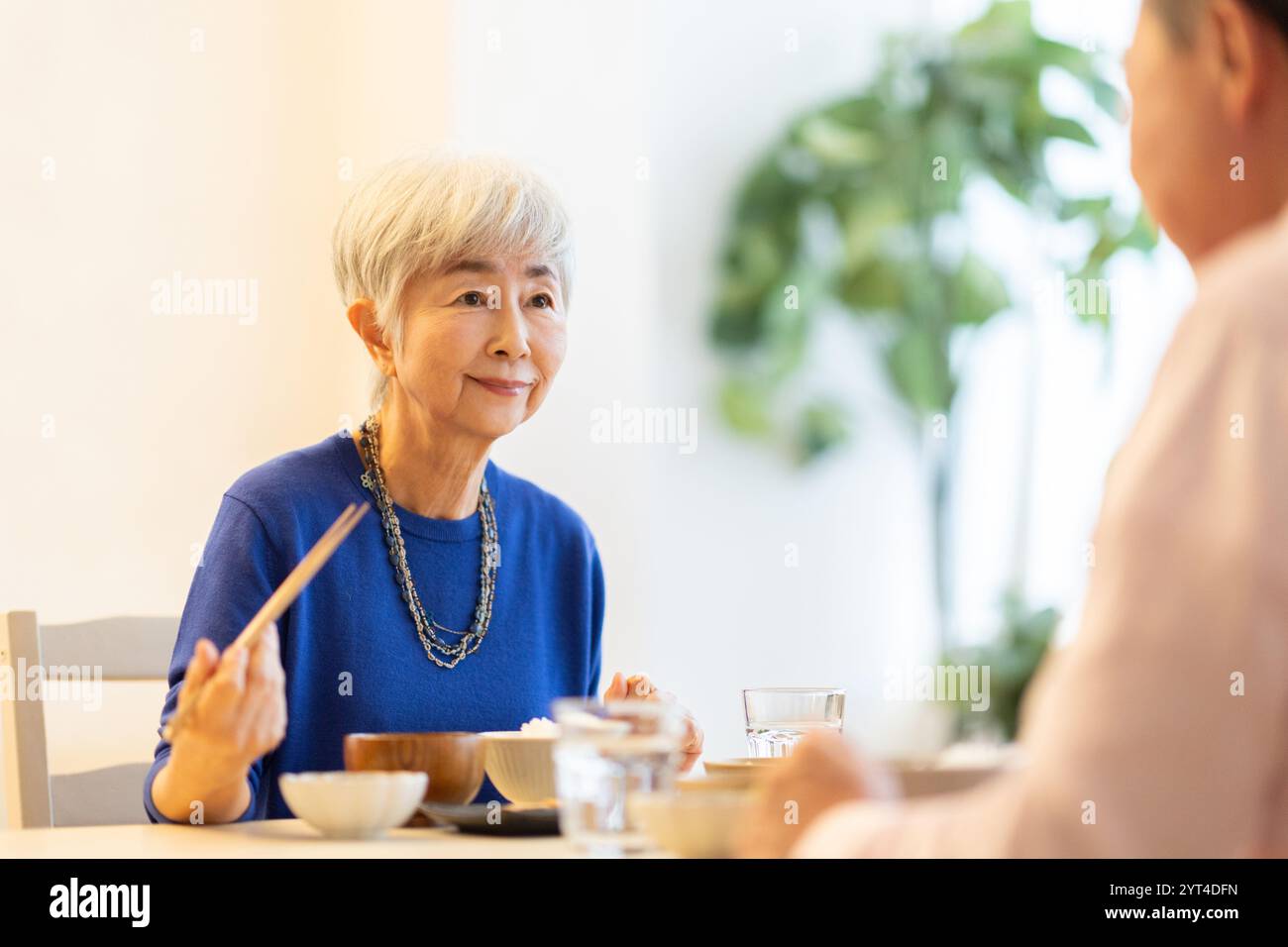 Senior couple around the dining table Stock Photo