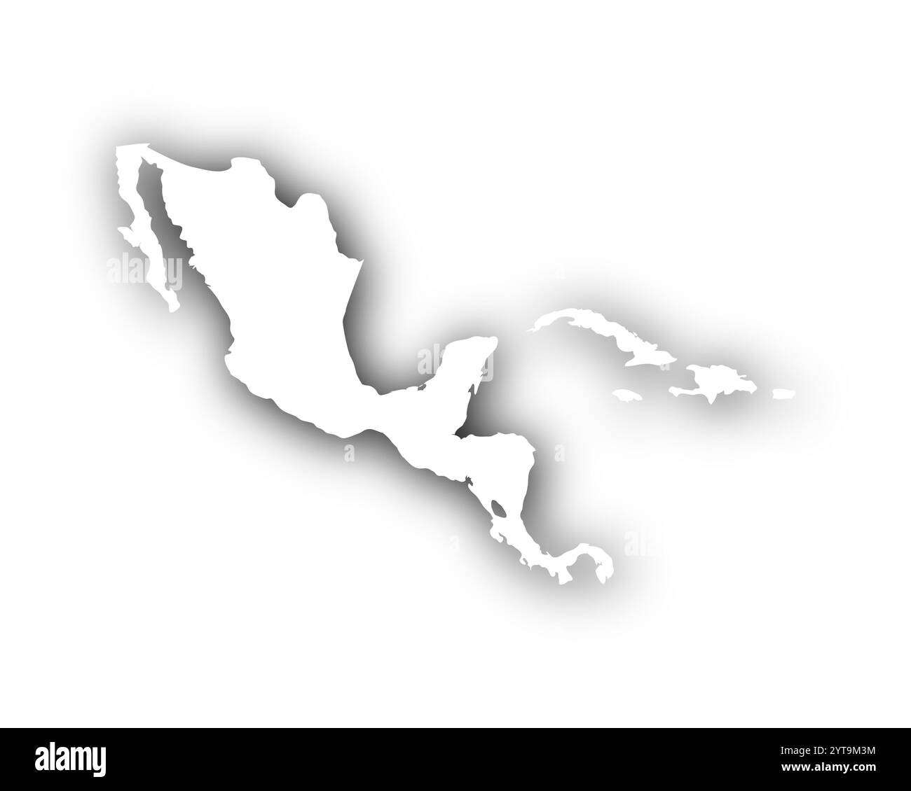 Map of Central America and the Caribbean with shadows Stock Photo