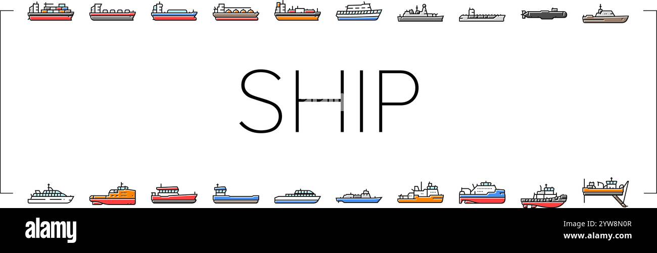 ship cargo maritime navigation icons set vector Stock Vector