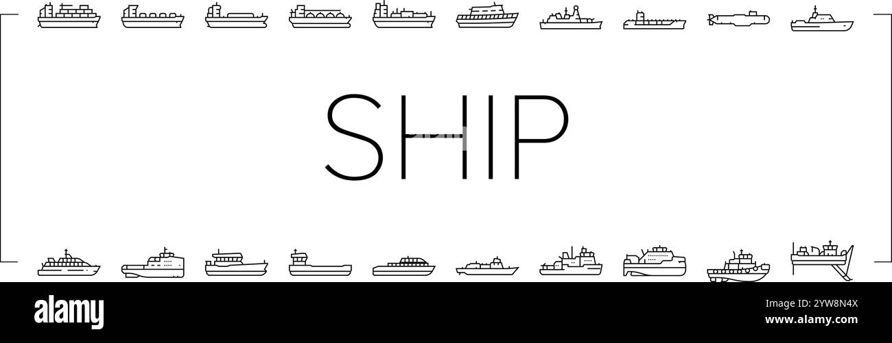 ship cargo maritime navigation icons set vector Stock Vector