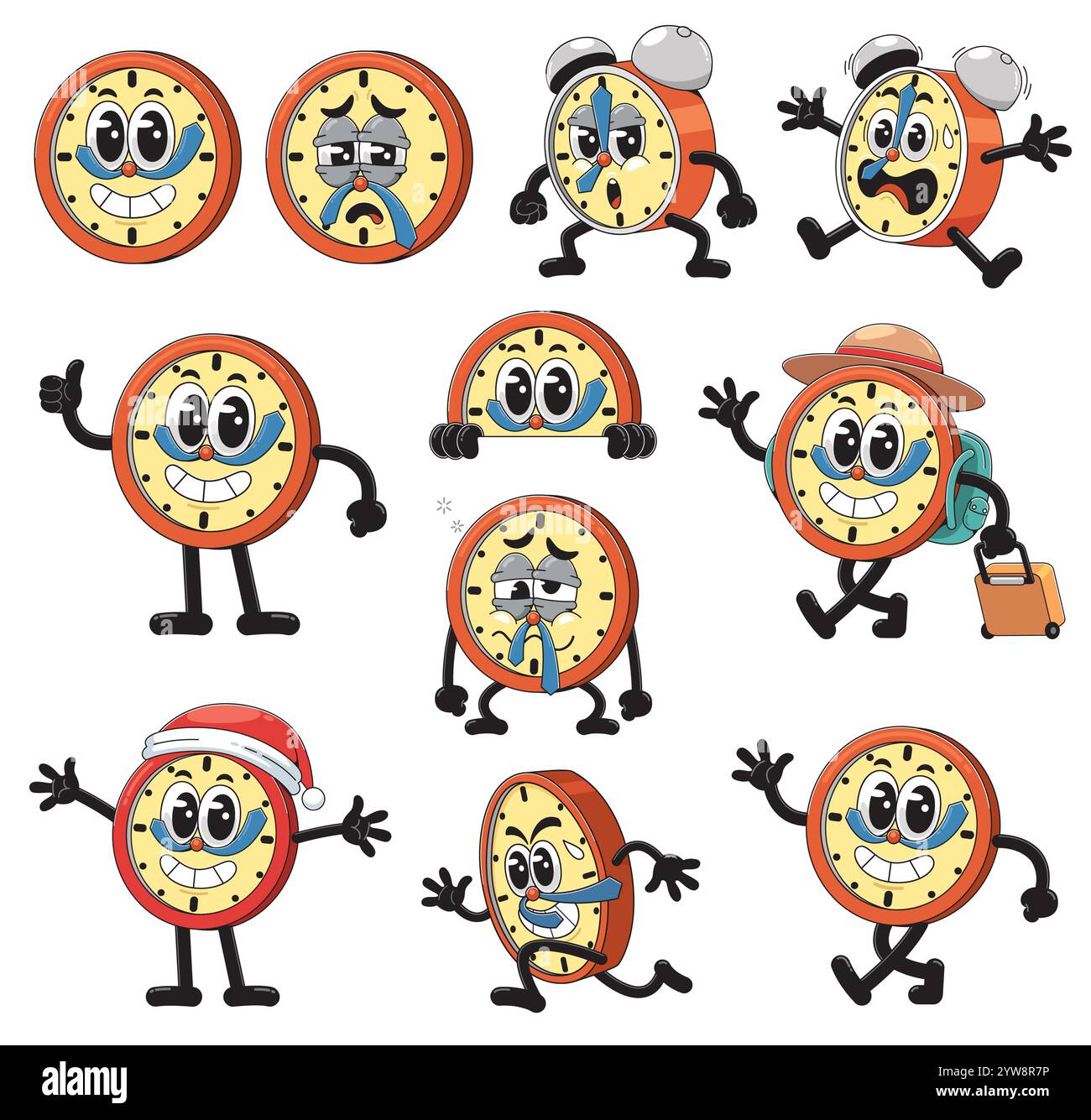 Cartoon Clock Character Illustration. Alarm Clock Character Stock Vector