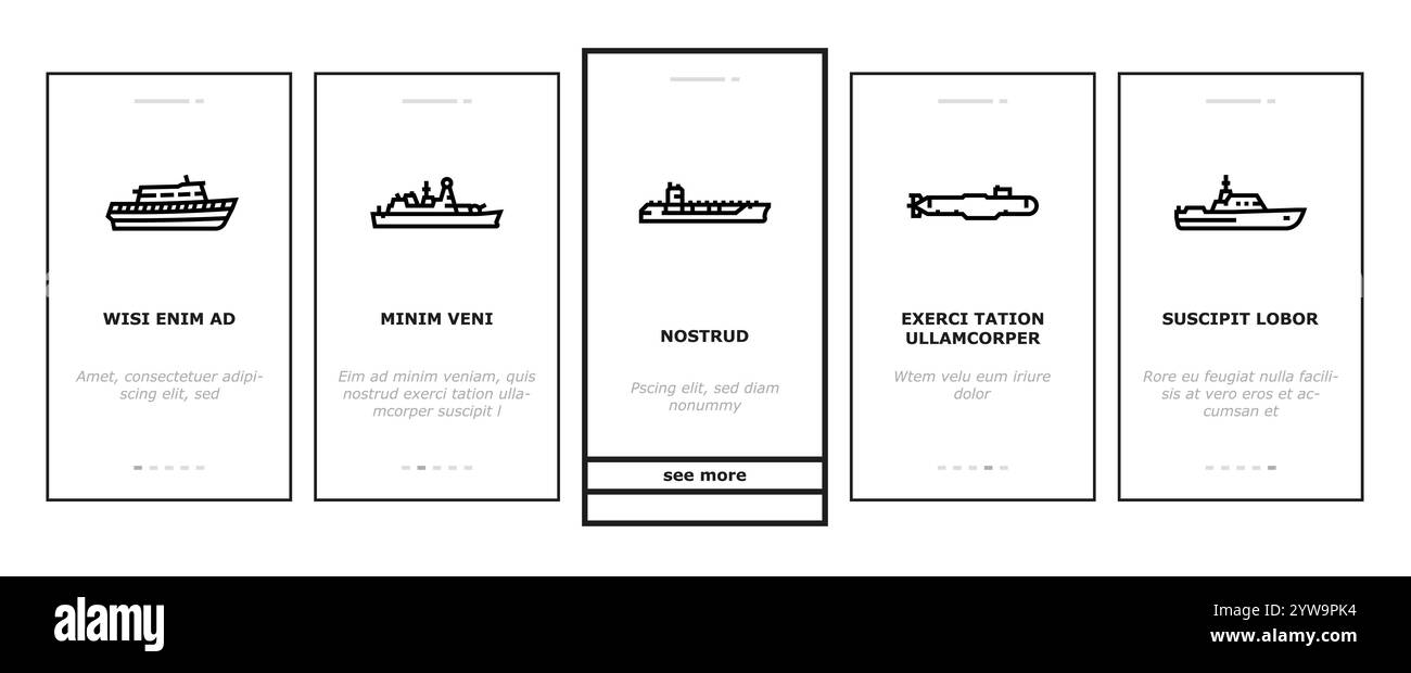 ship cargo maritime navigation onboarding icons set vector Stock Vector