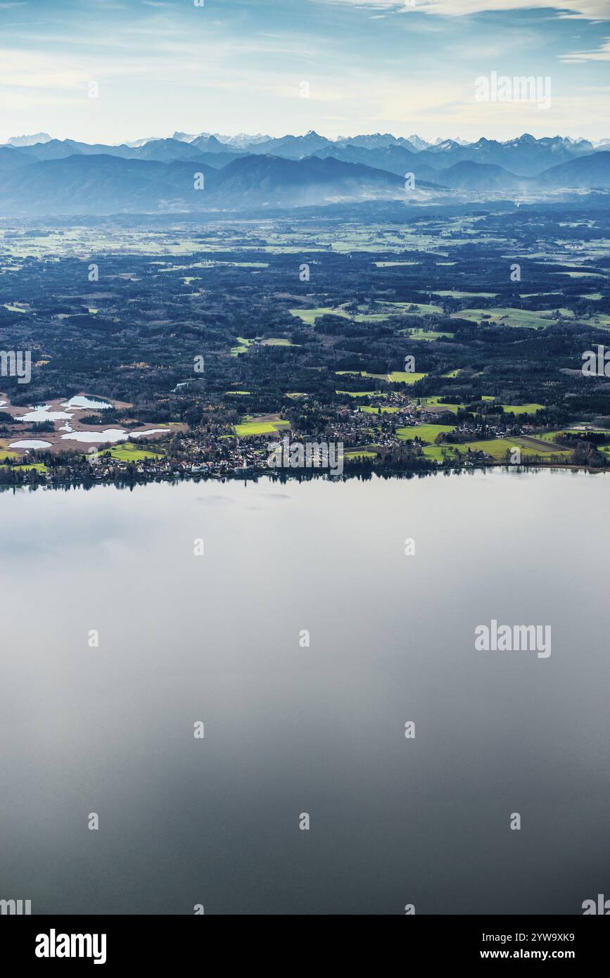 Aerial view, bird's eye view, Lake Starnberg, Upper Bavaria, Bavaria, Germany, Europe Stock Photo