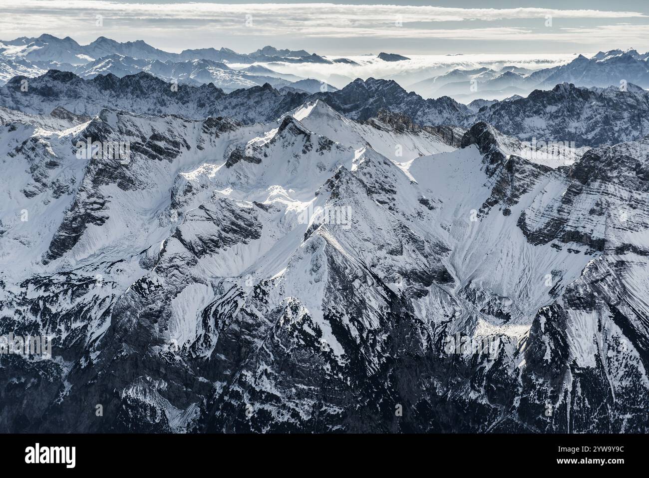 Aerial view, bird's eye view, Alps near Garmisch-Partenkirchen, Upper Bavaria, Bavaria, Germany, Europe Stock Photo