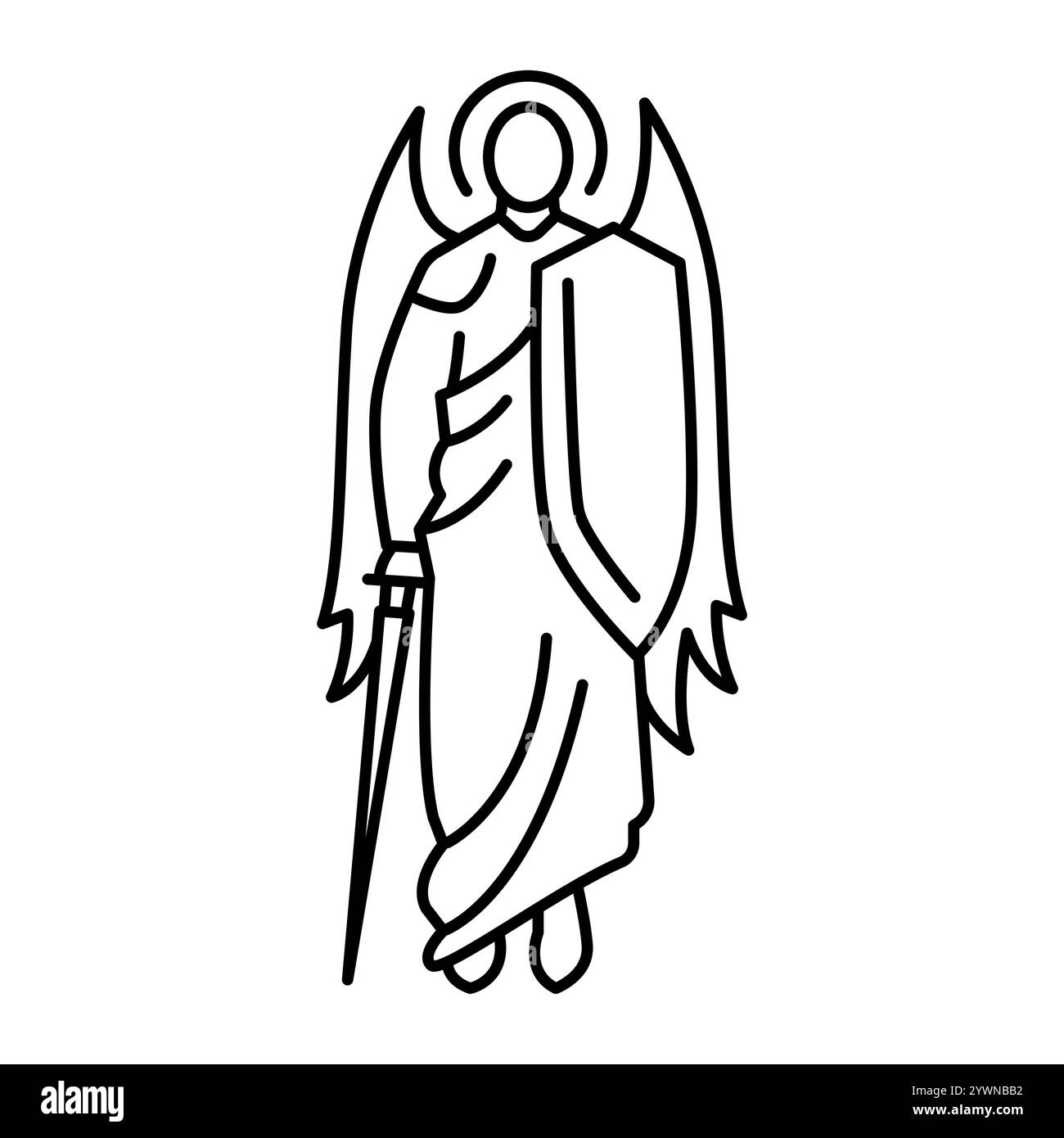 Archangel Michael black line icon. Christian holiday concept. Editable stroke Stock Vector