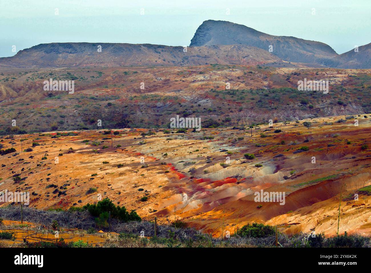 Saint Helena's Geological Marvel: This stunning image captures the intricate and colorful rock formations of Saint Helena. Stock Photo