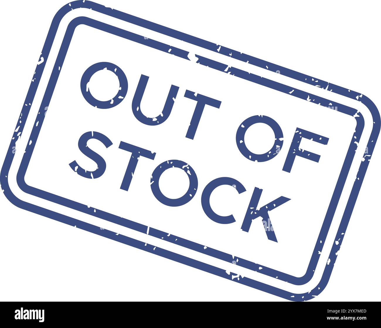 Grunge rectangle featuring an out of stock rubber seal stamp with double border lines, isolated against a white background, indicating product Stock Vector