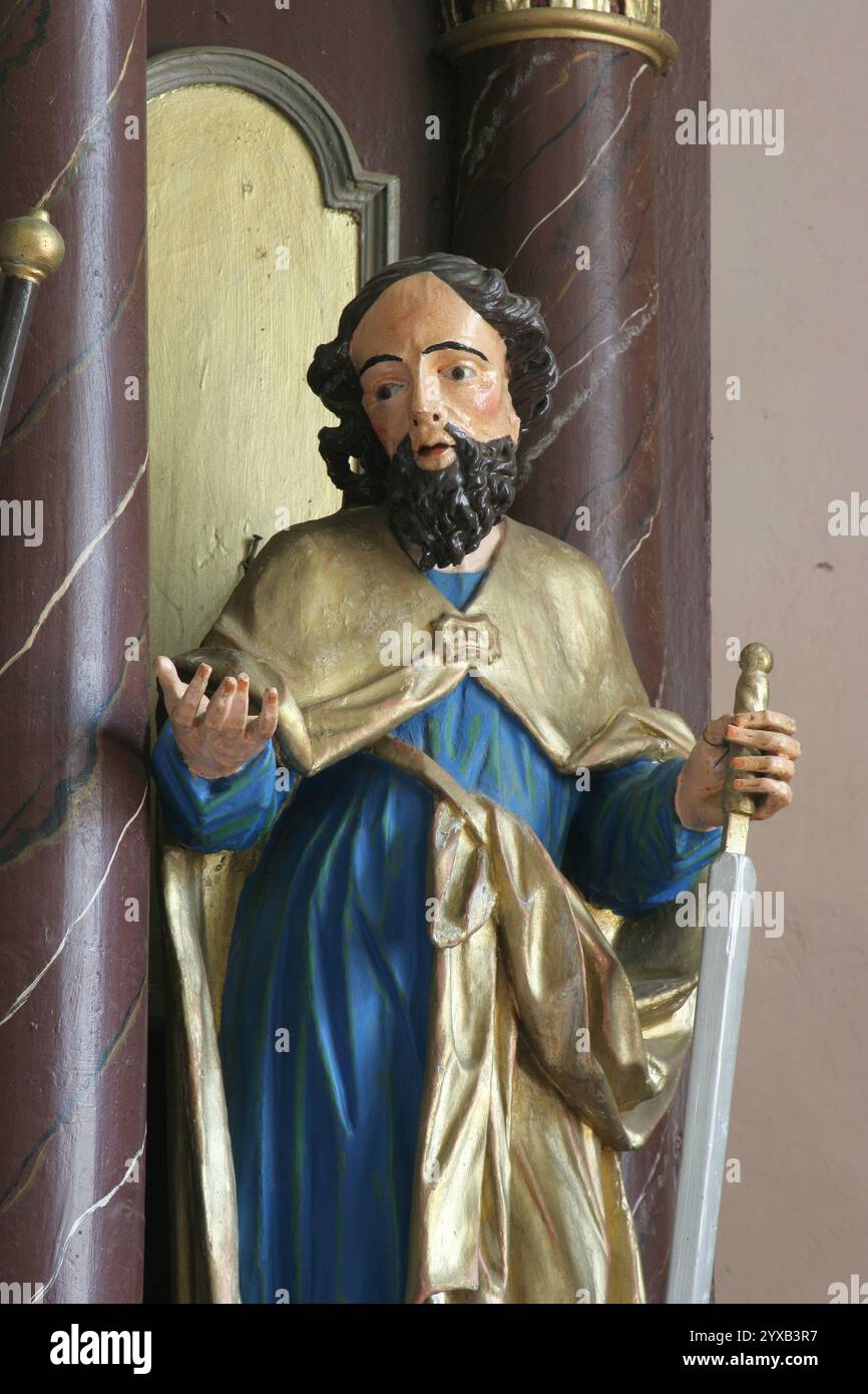 Saint Paul, statue on the main altar in the parish church of Saint Michael the Archangel in Miholec, Croatia Stock Photo