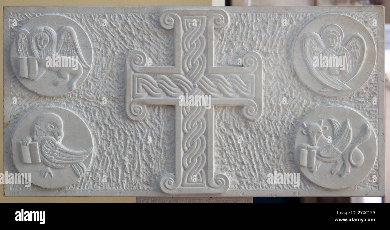 Symbols of the Evangelists, Ambon in Saint Martin Church in Zrnovo, Croatia Stock Photo