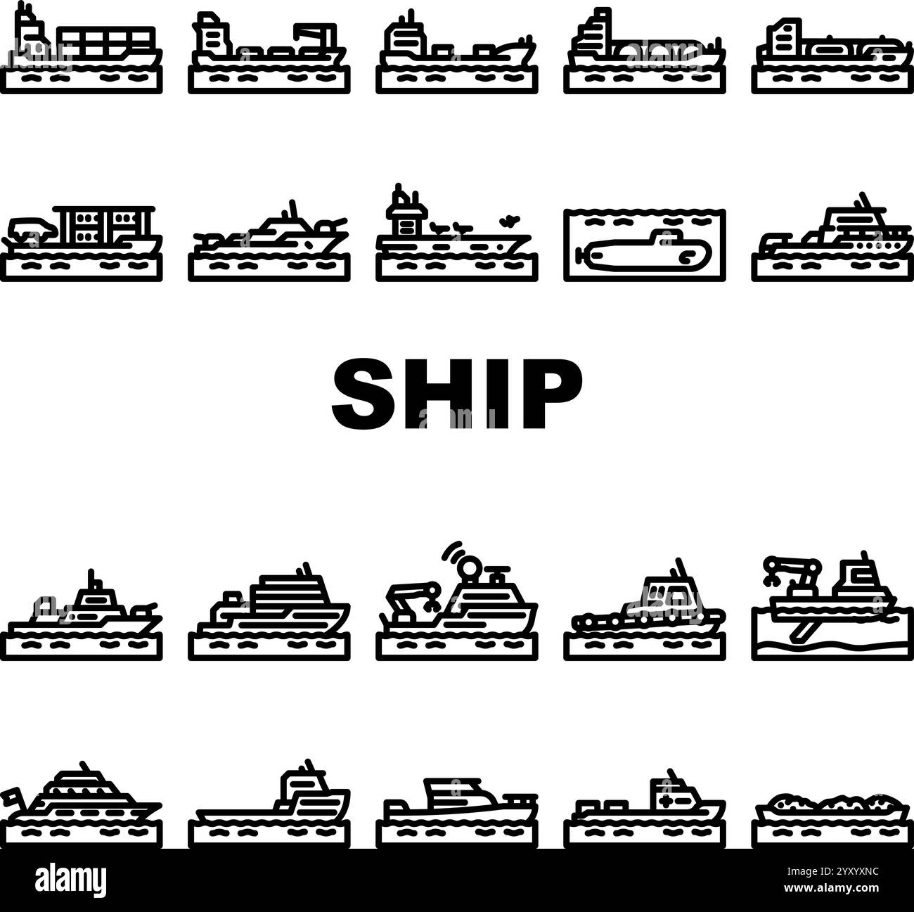 ship transport marine icons set vector Stock Vector