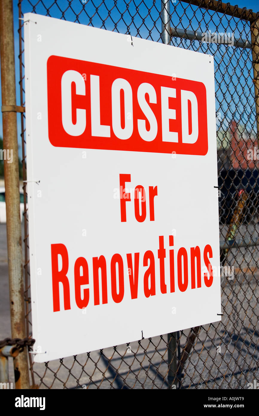 CLOSED FOR RENOVATIONS SIGN Stock Photo