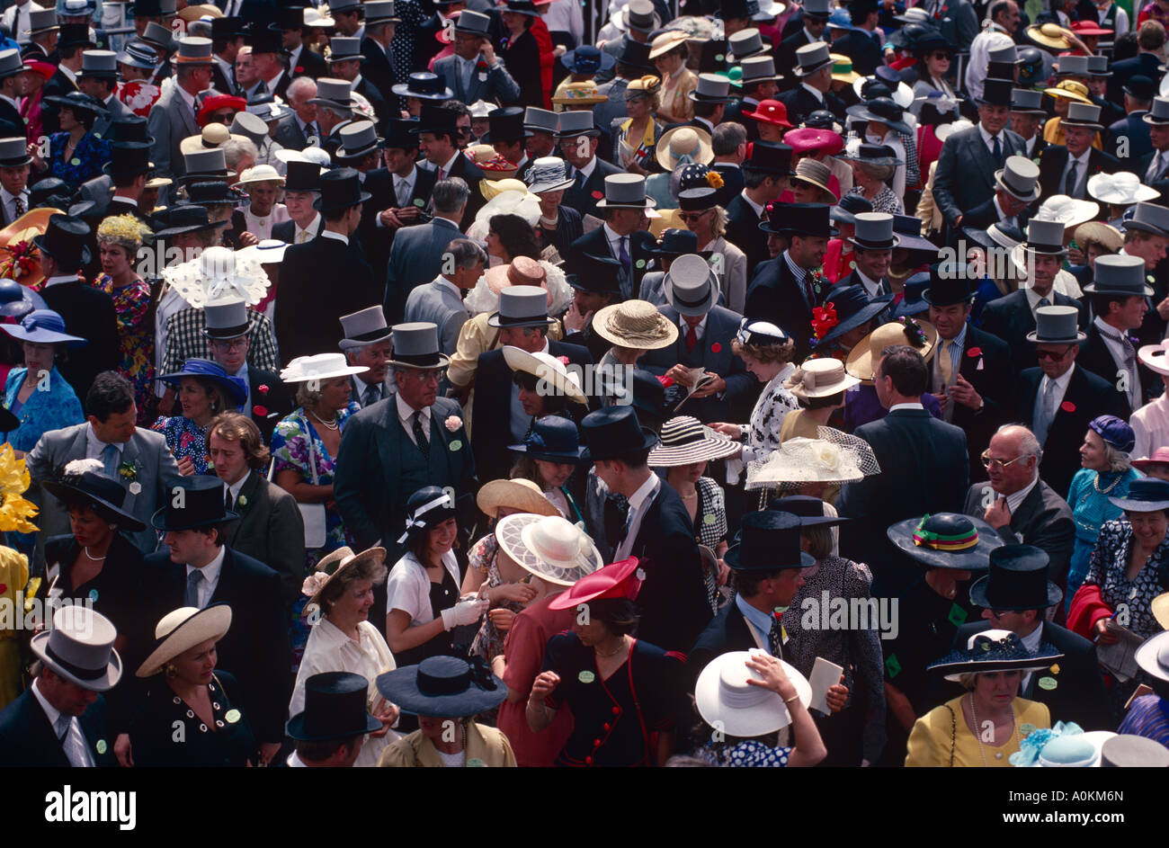 The crowd in the Royal Enclosure watching the horse racing at the Royal Ascot meeting Ascot Berkshire England Stock Photo