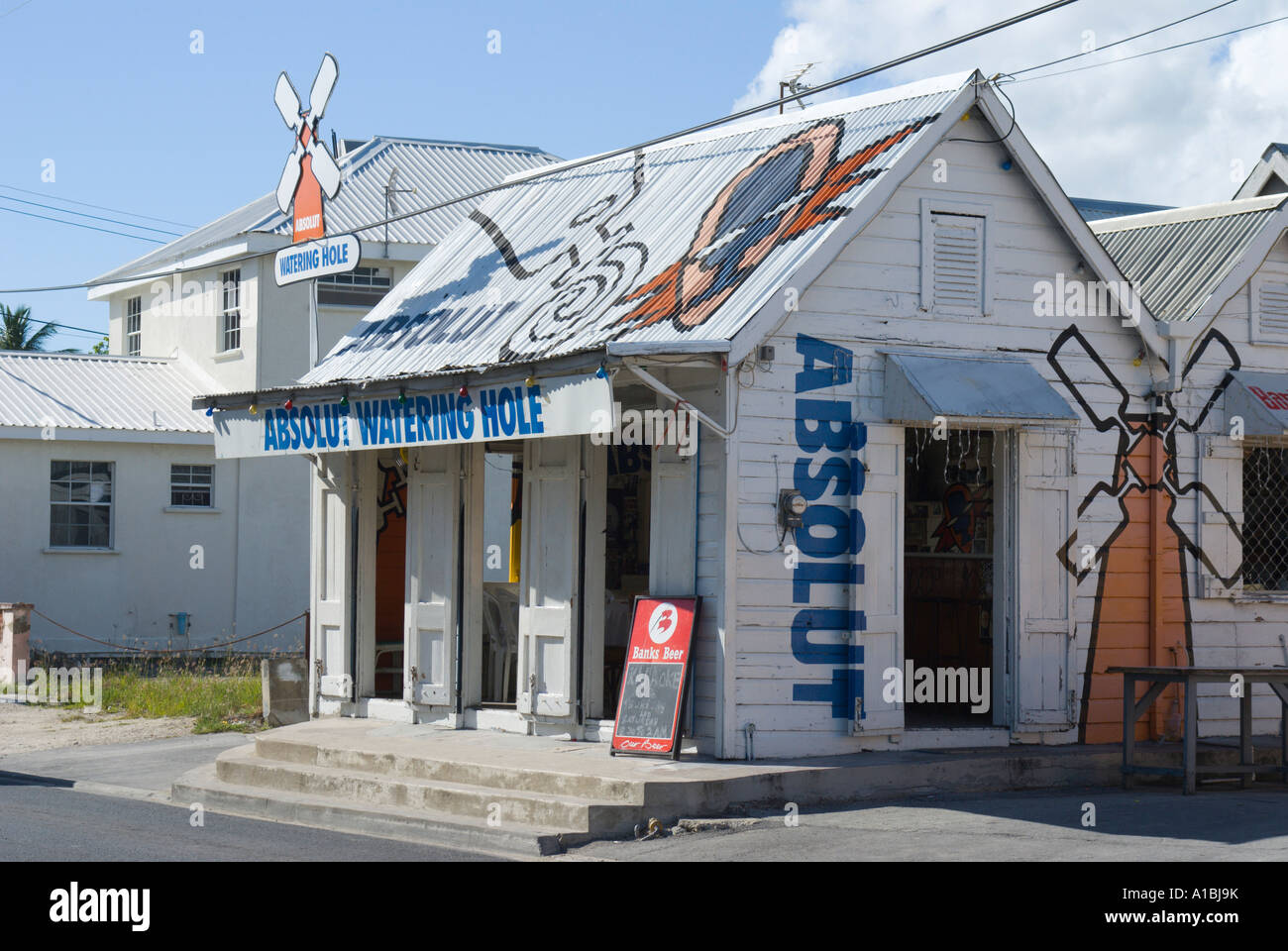 Barbados rum shop in St Lawrence Gap bar in traditional wooden house Stock Photo