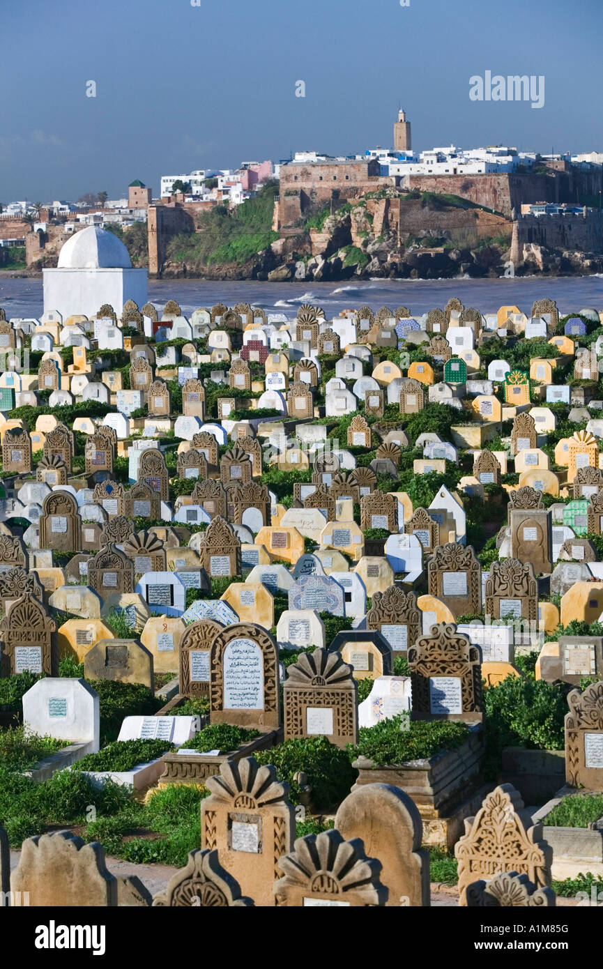 Muslim Cemetery with view towards Rabat, Sale, Morocco Stock Photo