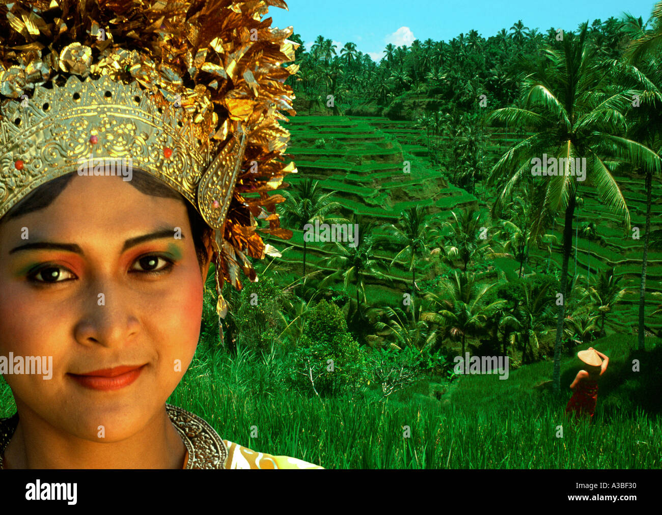 Dancer wearing traditional garb in Bali Stock Photo