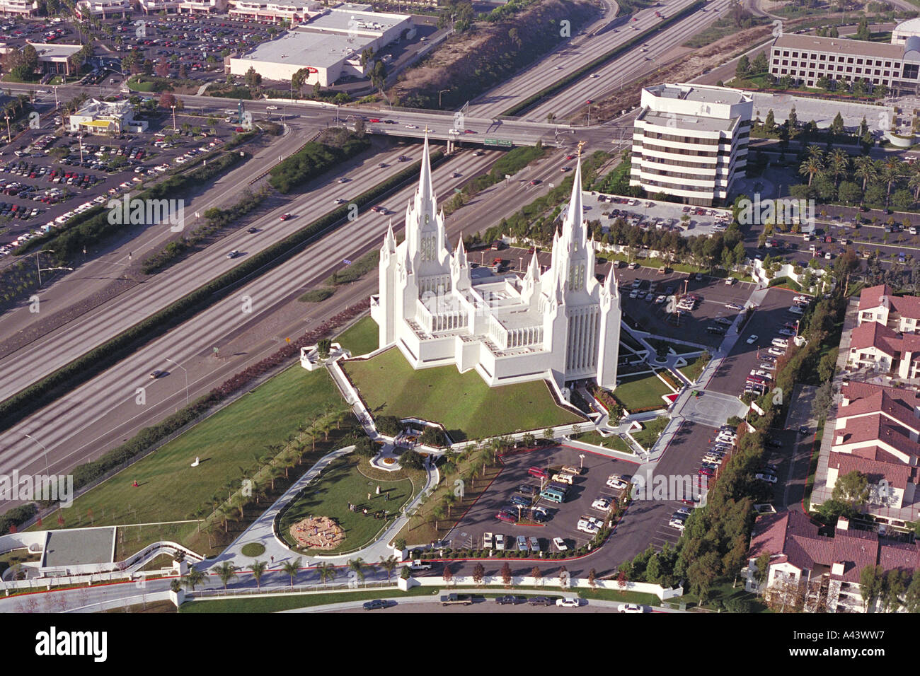 Aerial View of The Mormon Temple Near San Diego, California, USA Stock Photo