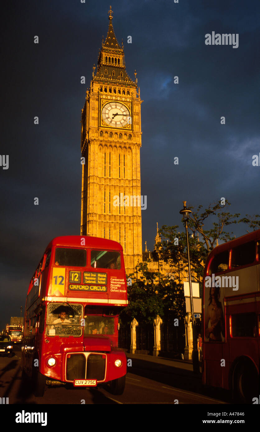 Double deck bus under the Big Ben London Stock Photo