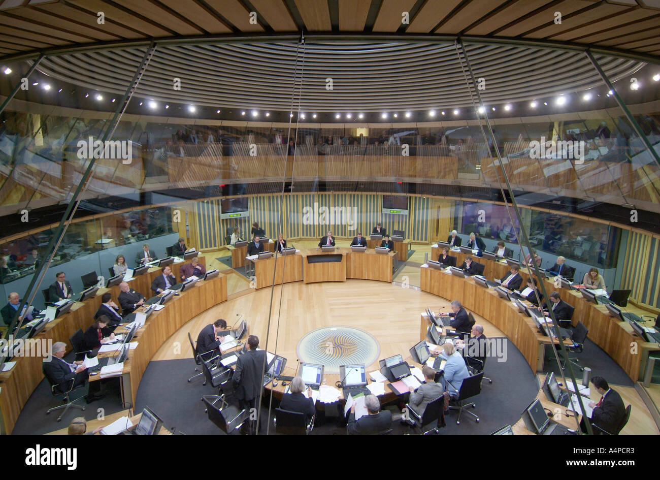 Assembly Members in Debating Chamber National Assembly for Wales Building Cardiff Bay South Wales Stock Photo