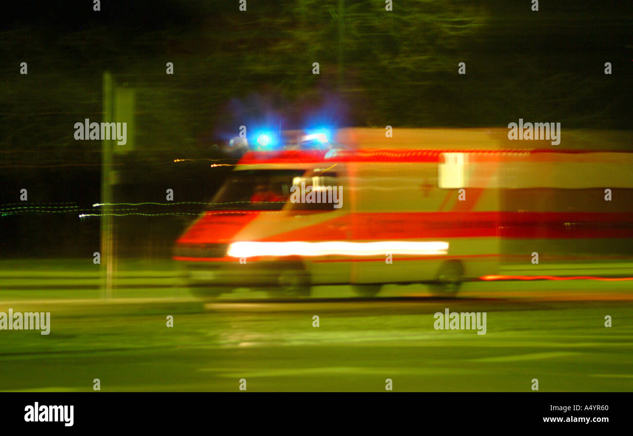 ambulance with signal lights Krankenwagen mit Blaulicht Stock Photo