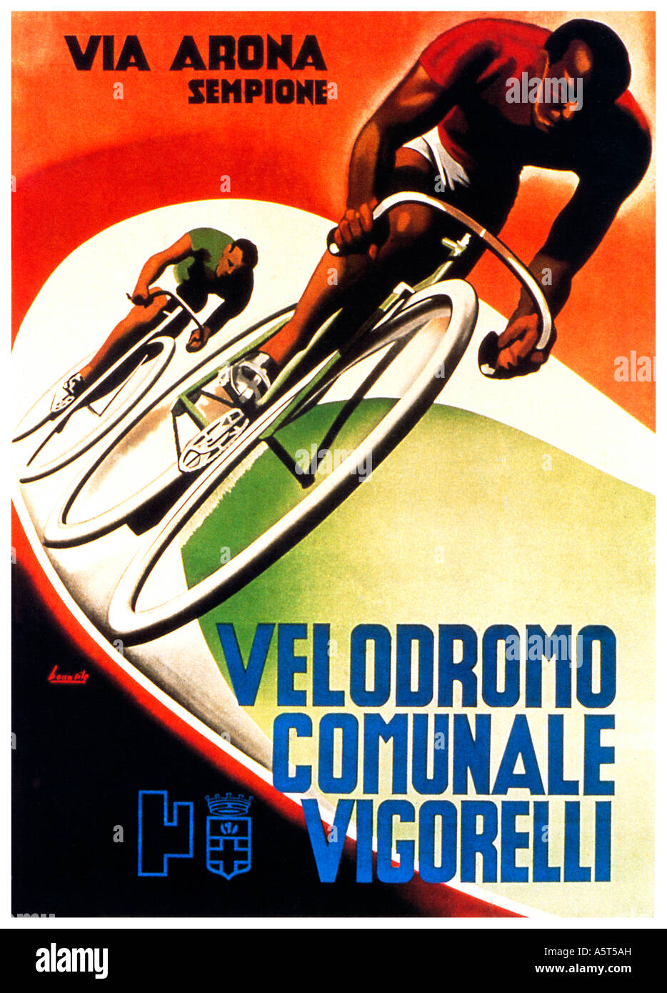 Velodromo Comunale Vigorelli, classic 1936 poster for the Italian bicycle makers and eponymous cycling track in Milan Stock Photo