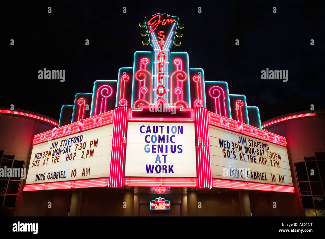 USA, Missouri, Branson, Jim Stafford Theater Marquee Stock Photo