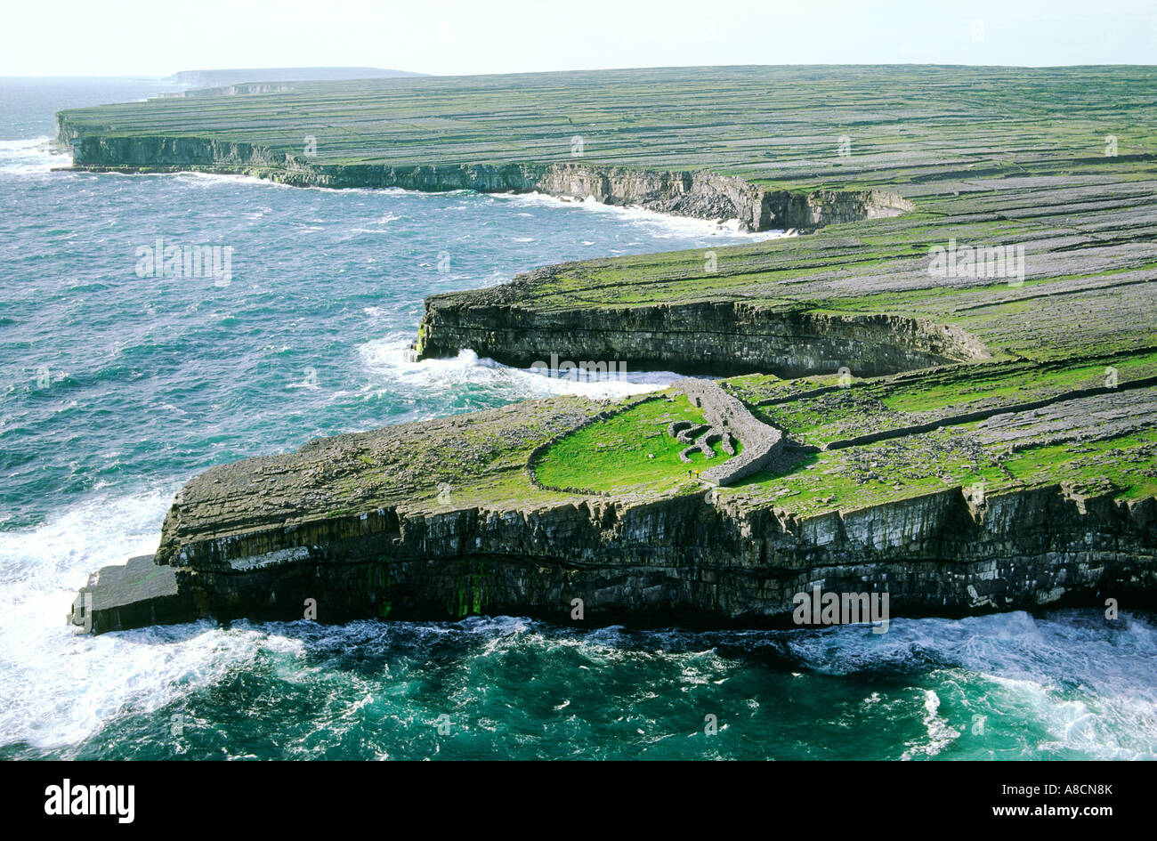 Dun Duchathair ancient Celtic stone fort on limestone cliffs of Inishmore, largest of the Aran Islands, County Galway, Ireland. Stock Photo