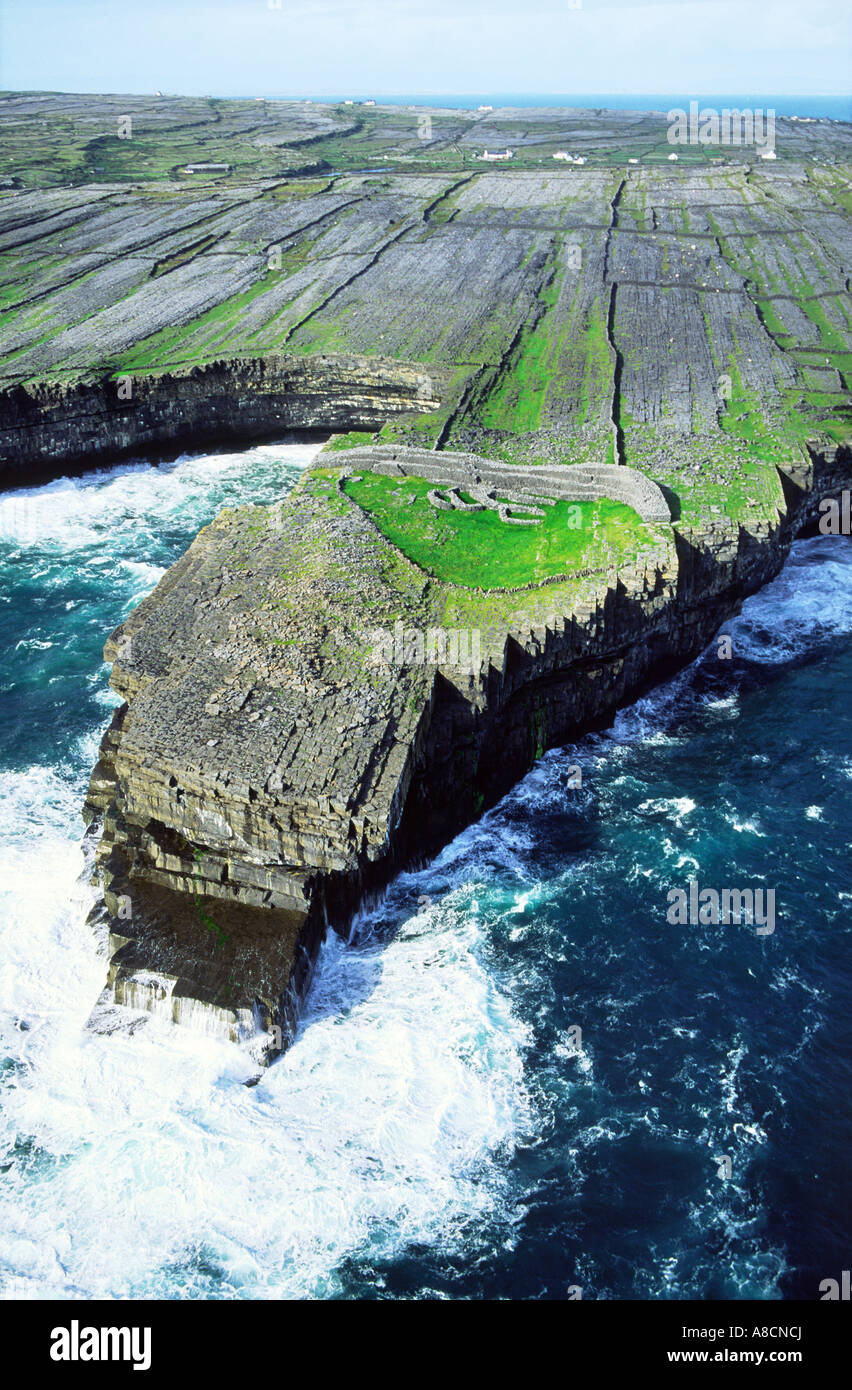 Dun Duchathair ancient Celtic stone fort on limestone cliffs of Inishmore, largest of the Aran Islands, County Galway, Ireland. Stock Photo