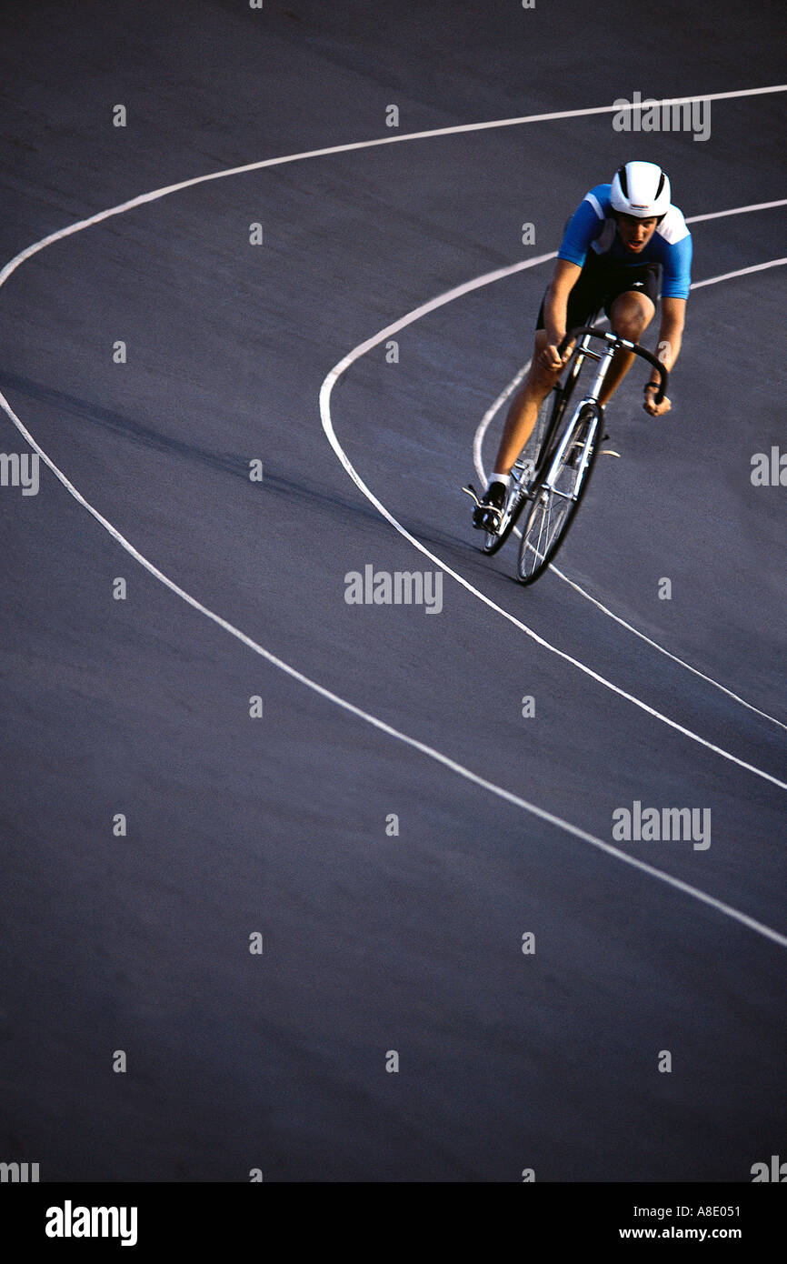 Bicycle racing on criterium track Stock Photo