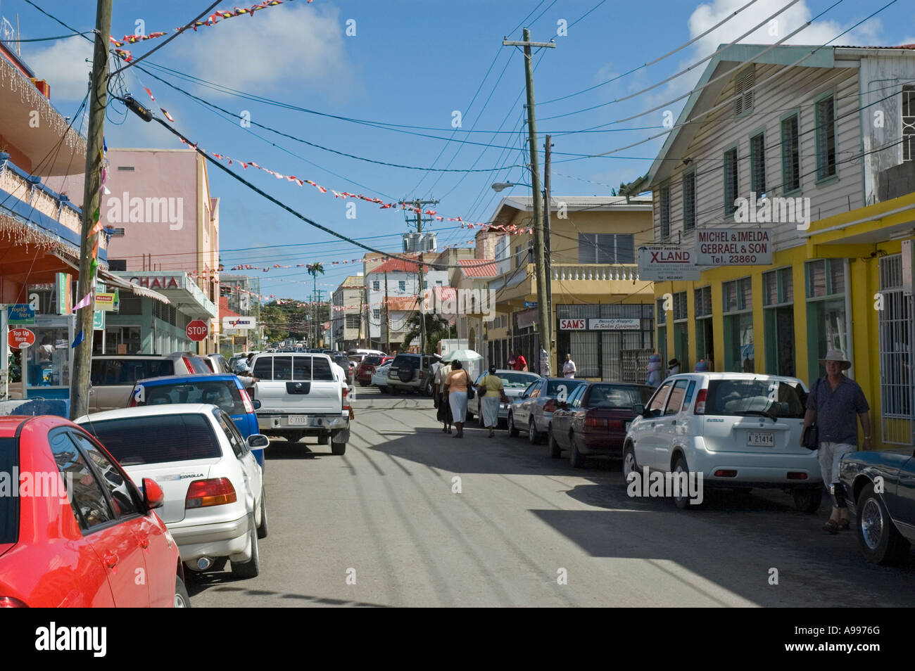 Busy shopping street in St John's, Antigua Stock Photo