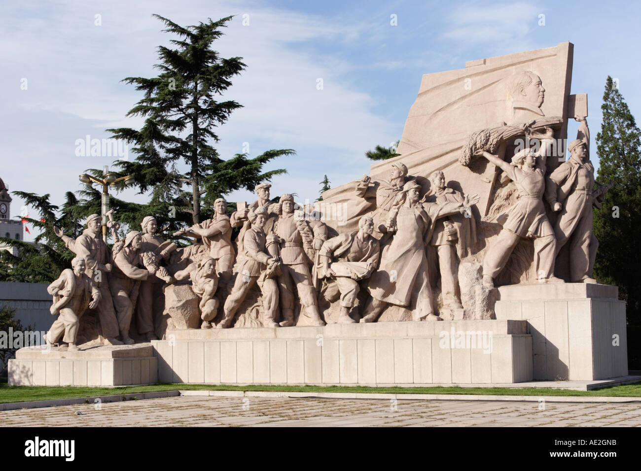 Monument to the Peoples Heroes in front of Mao Zedong s Mausoleum Tiananmen Square Beijing China Stock Photo