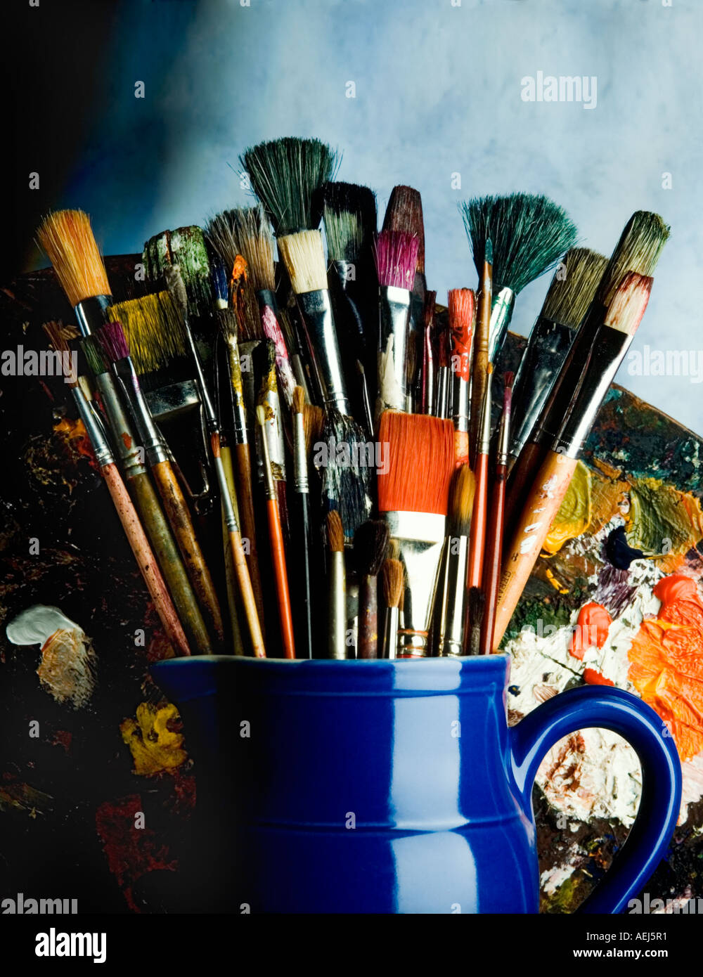 Paint Brushes in pot Stock Photo