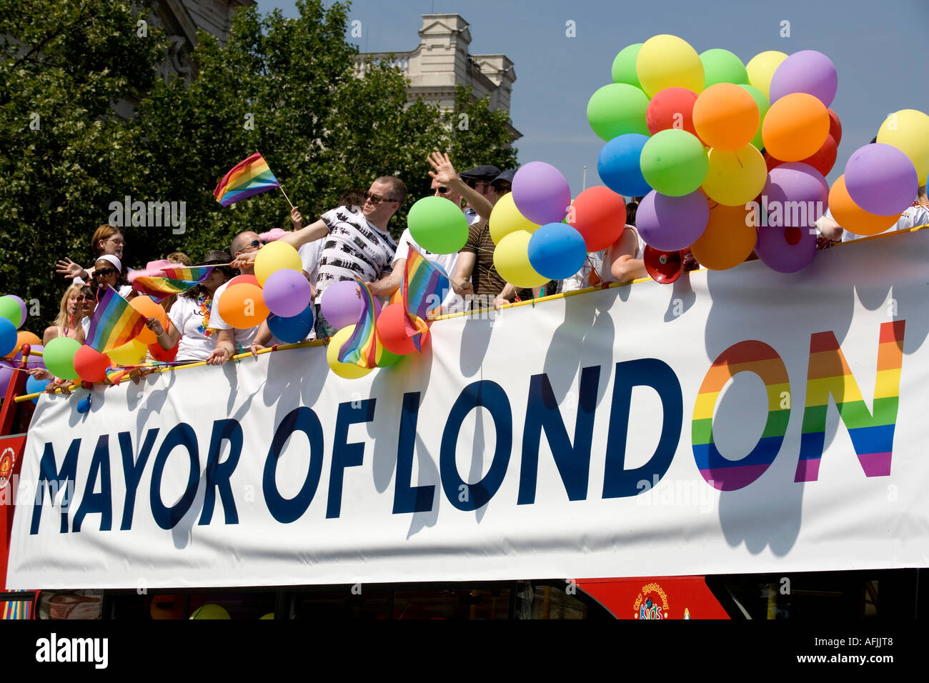 The double deck bus sponsored by the Mayor of London at the EuroPride London Stock Photo