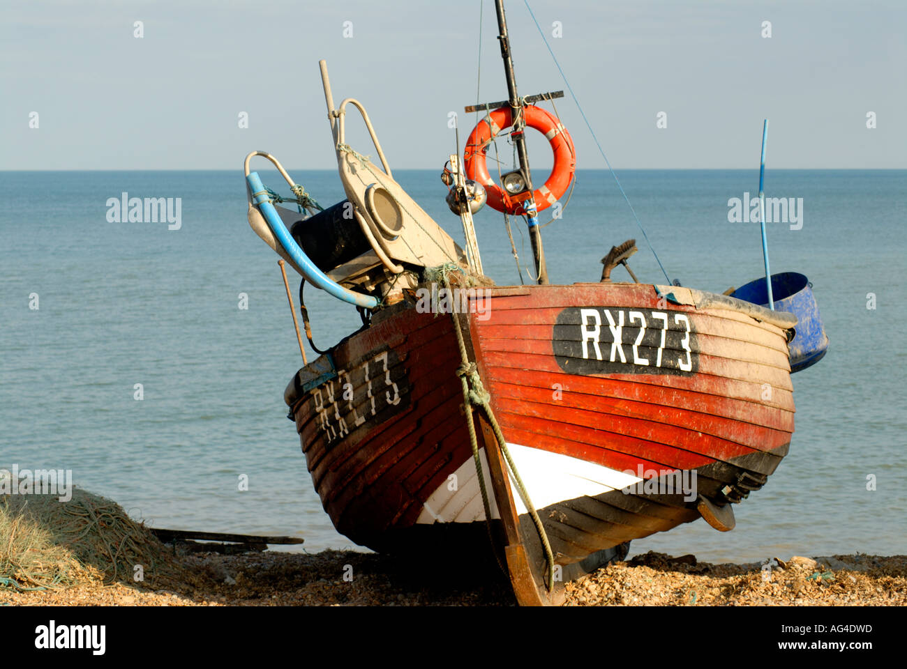 Fishing boat on Rock a Nore beach Hastings Old Town seafront East Sussex England Britain UK Europe EU Stock Photo