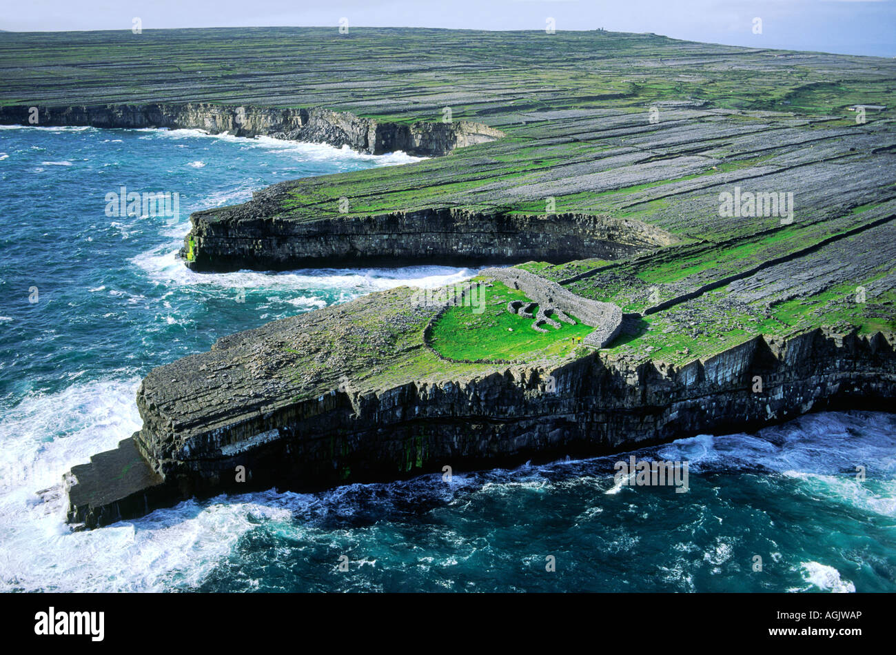 Dun Duchathair ancient Celtic stone fort on limestone cliffs of Inishmore, largest of the Aran Islands, County Galway, Ireland. Stock Photo