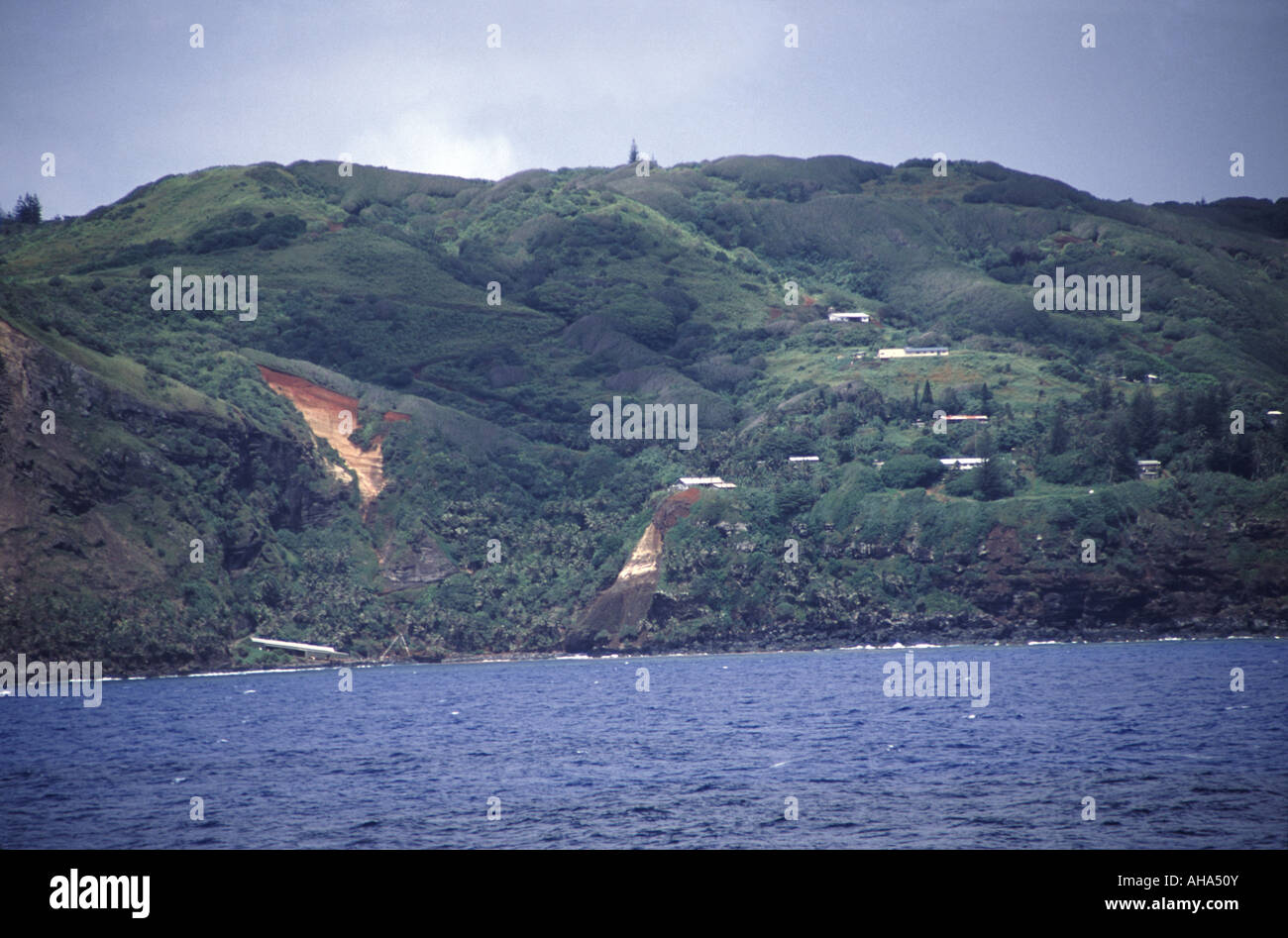 Pitcairn island showing Adamstown settlement and Bounty Bay South Pacific UK territory Stock Photo