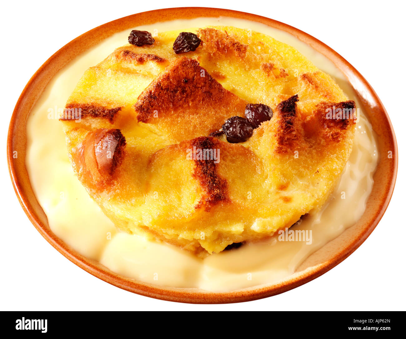 BREAD AND BUTTER PUDDING WITH CUSTARD Stock Photo