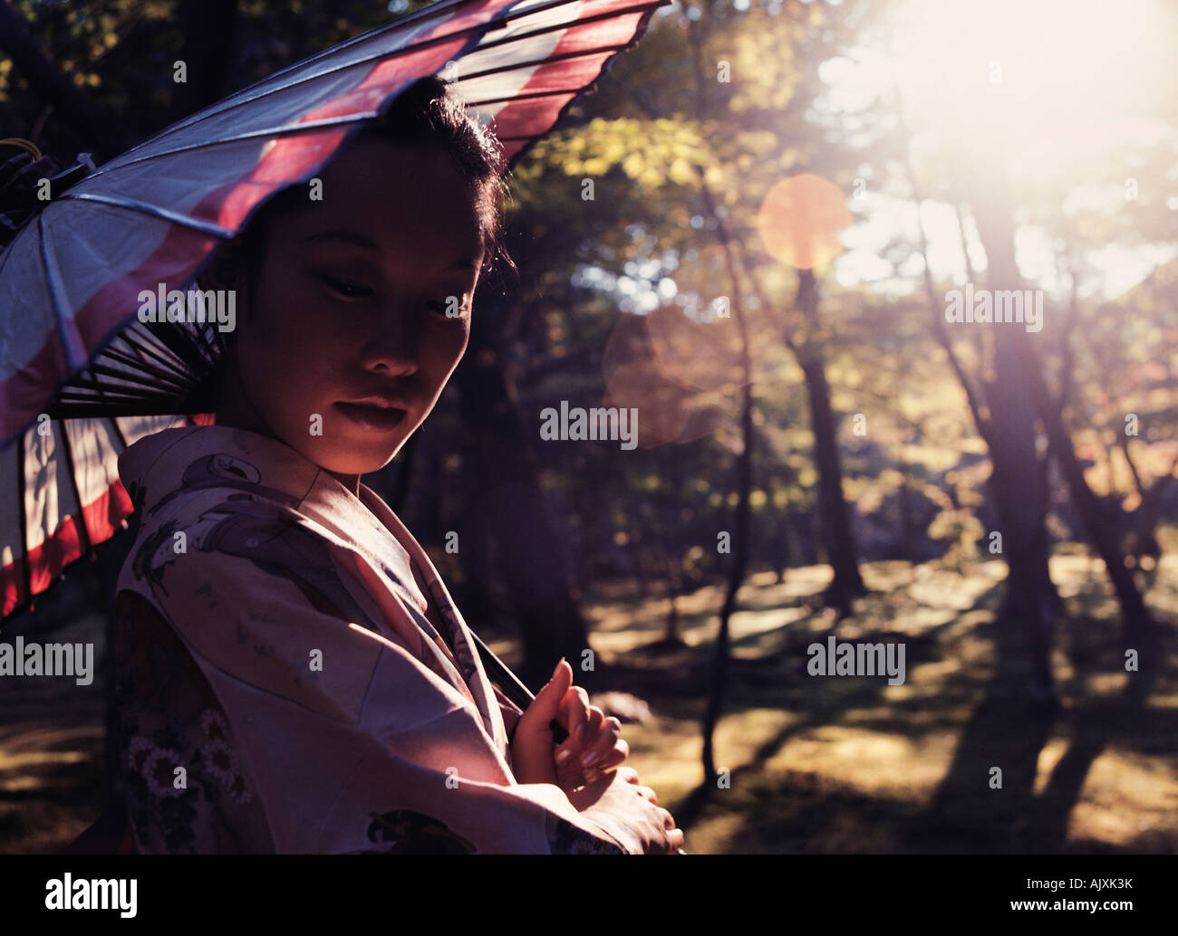 Travel, Japan, Lifestyle, Woman with parasol, Portrait, Stock Photo